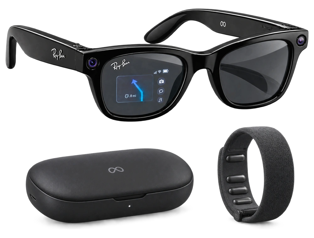 Ray-Ban Meta Display with its charging case and the Meta Neural Band